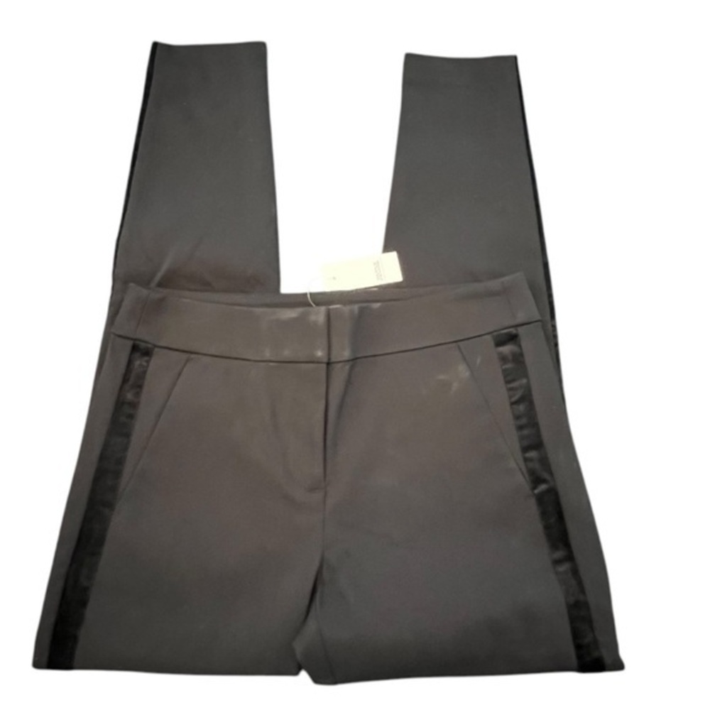 NWT‎ LOFT Women's Marisa Skinny Leg Black Pants Sz 4 Stretch Velvet Side Stripes